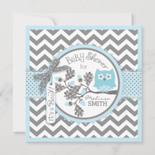 Baby Boy Owl Chevron Print Baby shower Kaart (Voorkant)