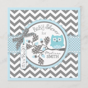 Baby Boy Owl Chevron Print Baby shower Kaart