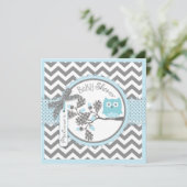 Baby Boy Owl Chevron Print Baby shower Kaart (Staand voorkant)