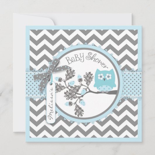 Baby Boy Owl Chevron Print Baby shower Kaart (Voorkant)