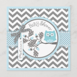 Baby Boy Owl Chevron Print Baby shower Kaart