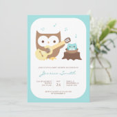 Baby Boy Owl Guitar Baby shower Invitation Kaart (Staand voorkant)