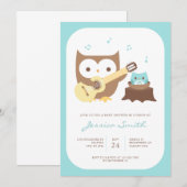 Baby Boy Owl Guitar Baby shower Invitation Kaart (Voorkant / Achterkant)