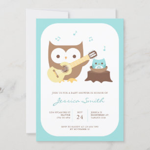 Baby Boy Owl Guitar Baby shower Invitation Kaart