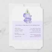 Baby Boy Paarse Elephant 1st Birthday Party Invite Kaart (Achterkant)