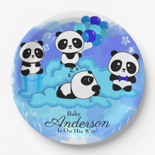 Baby Boy Pandas Baby shower Paper Borden Papieren Bordje (Voorkant)