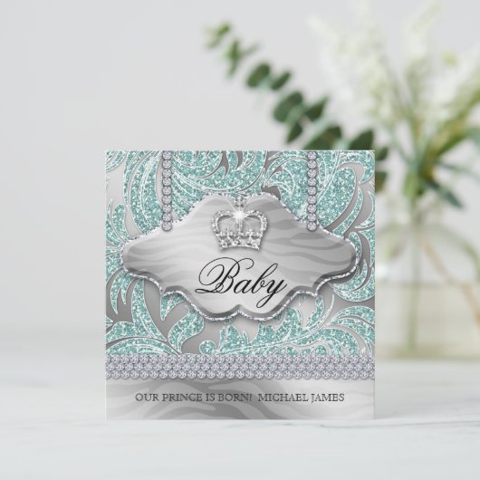 Baby Boy Party nodigt blauwe kroonjuwelen uit Aankondiging (Staand voorkant)