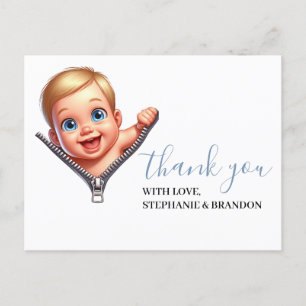 Baby Boy Peeking Baby shower Wit Dank je Briefkaart
