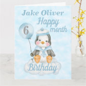 Baby Boy Penguin 6 maanden Birthday Big Kaart (Gele Bloem)