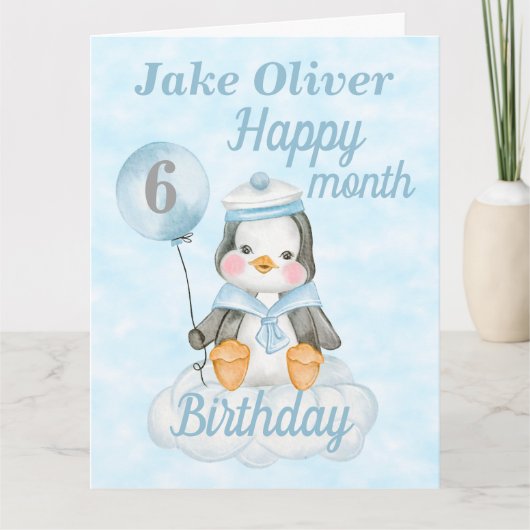 Baby Boy Penguin 6 maanden Birthday Big Kaart (Voorkant)