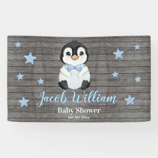 Baby Boy Penguin Banner Sign Backdrop (Horizontaal)