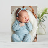 Baby Boy Photo Blue Birth Announcement Card Aankondiging (Staand voorkant)