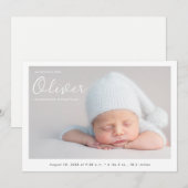 Baby Boy Photo Modern Naam Script Geboorte Aankondiging (Voorkant / Achterkant)