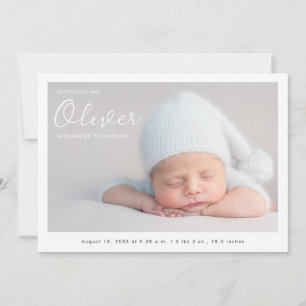 Baby Boy Photo Modern Naam Script Geboorte Aankondiging