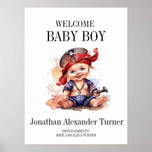 Baby Boy Pirate Welkom Ziekenhuisdeur Poster (Voorkant)