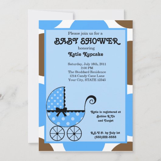 Baby Boy Polka Dot Stroller Baby shower Uitnodigin Kaart (Voorkant)