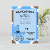 Baby Boy Polka Dot Stroller Baby shower Uitnodigin Kaart (Staand voorkant)