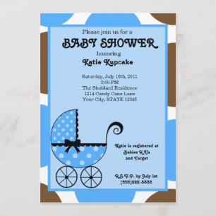Baby Boy Polka Dot Stroller Baby shower Uitnodigin Kaart