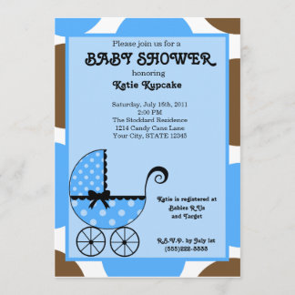 Baby Boy Polka Dot Stroller Baby shower Uitnodigin Kaart