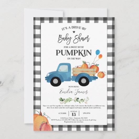 Baby Boy Pompoen Truck Pompoen Herfst Baby shower Kaart (Voorkant)