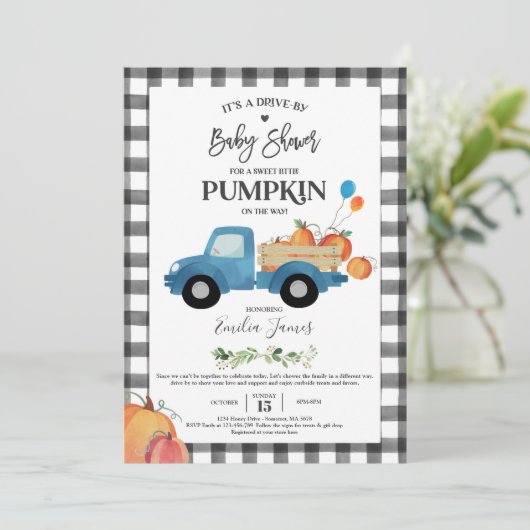 Baby Boy Pompoen Truck Pompoen Herfst Baby shower Kaart (Staand voorkant)