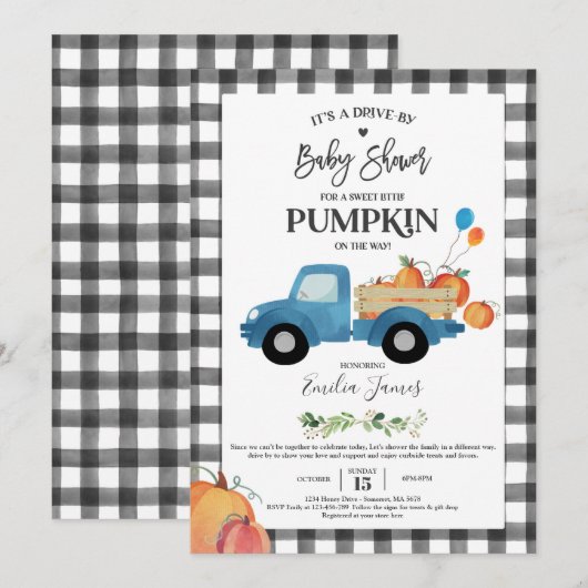 Baby Boy Pompoen Truck Pompoen Herfst Baby shower Kaart (Voorkant / Achterkant)