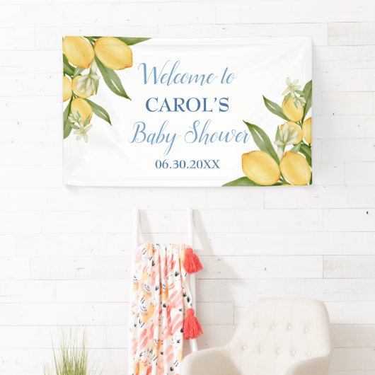 Baby Boy Positano Lemons Blue Baby shower Backdrop Spandoek (Insitu)