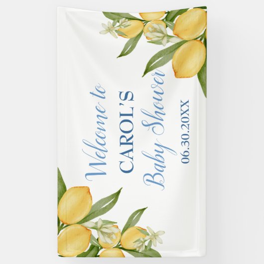 Baby Boy Positano Lemons Blue Baby shower Backdrop Spandoek (Verticaal)