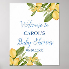 Baby Boy Positano Lemons Blue Baby shower Welkom Poster