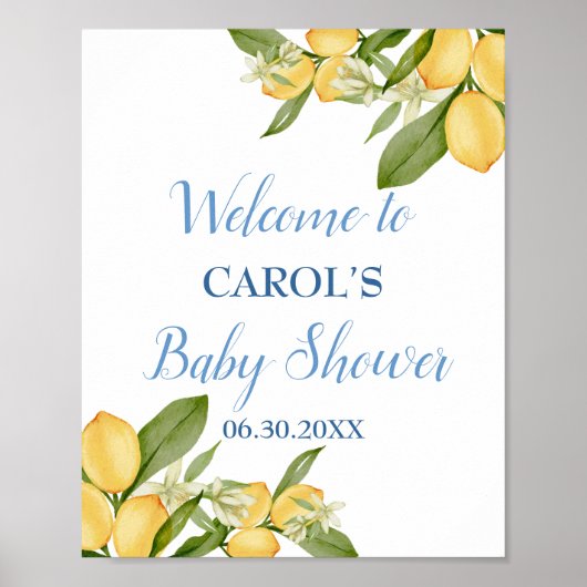 Baby Boy Positano Lemons Blue Baby shower Welkom Poster (Voorkant)