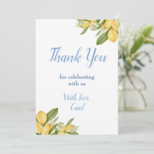 Baby Boy Positano Lemons Blue Pattern Baby shower Bedankkaart (Staand voorkant)