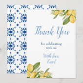 Baby Boy Positano Lemons Blue Pattern Baby shower Bedankkaart (Voorkant / Achterkant)