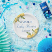 Baby Boy Positano Lemons Blue Pattern Baby shower Papieren Bordje (Feest)