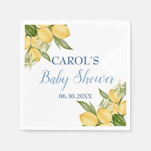 Baby Boy Positano Lemons Blue Pattern Baby shower Servet (Voorkant)