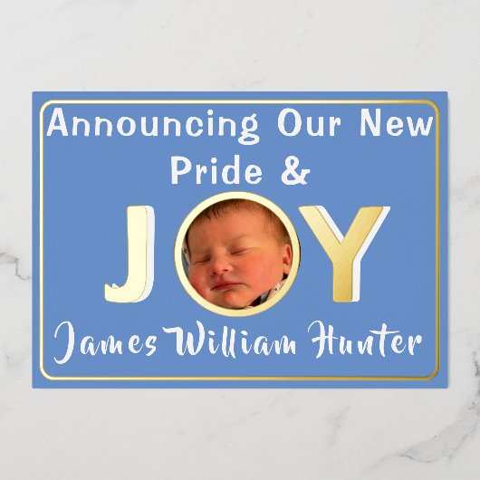 Baby Boy Pride & Joy Folie Geboorte Aankondiging (Voorkant)