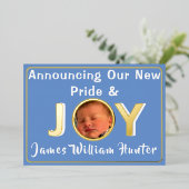 Baby Boy Pride & Joy Folie Geboorte Aankondiging (Staand Voorkant)