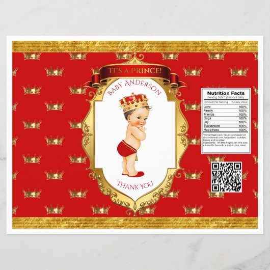 Baby Boy Prince Red Gold Chip Bag Wrapper Flyer (Voorkant)