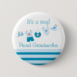 Baby Boy Proud Grandmoeder Blue Clothes Button