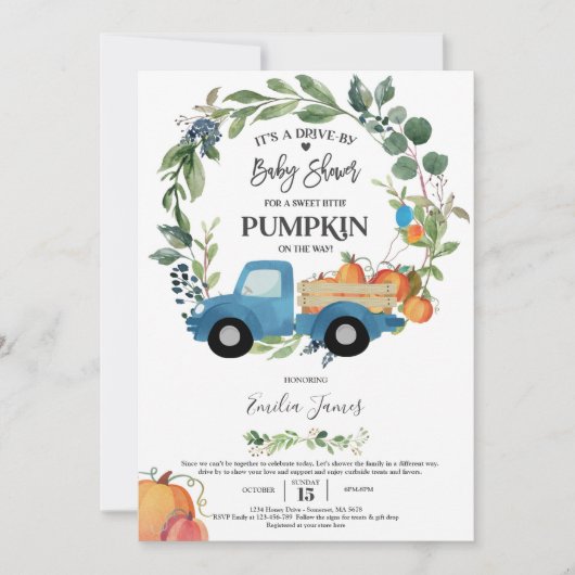 Baby Boy Pumpkin Truck Pumpkin Herfst Baby shower Kaart (Voorkant)