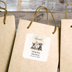 Baby Boy Puppy Dog Tails Baby shower Bedankt Vierkante Sticker