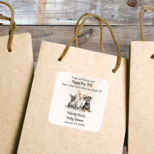 Baby Boy Puppy Dog Tails Baby shower Vierkante Sticker