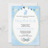 Baby Boy Rabbit Christening/Baptism Uitnodiging (Voorkant)
