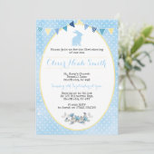 Baby Boy Rabbit Christening/Baptism Uitnodiging (Staand voorkant)