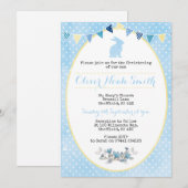Baby Boy Rabbit Christening/Baptism Uitnodiging (Voorkant / Achterkant)