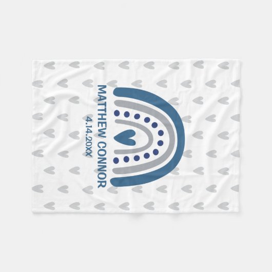 Baby Boy Rainbow and Hearts Personalized Fleece Deken (Voorkant (Horizontaal))