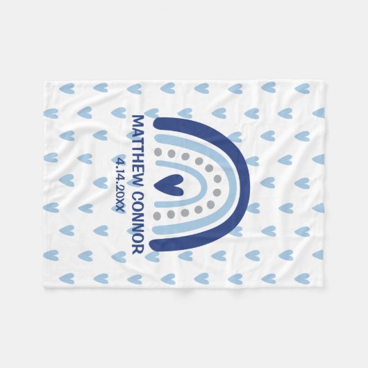 Baby Boy Rainbow and Hearts Personalized Fleece Deken (Voorkant (Horizontaal))