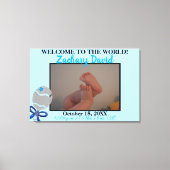 Baby Boy Rattle foto geboorte statistieken 36 "x 2 Canvas Afdruk (Voorkant)