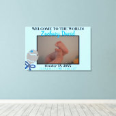 Baby Boy Rattle foto geboorte statistieken 36 "x 2 Canvas Afdruk (Insitu (Houten vloer))