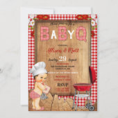 Baby Boy Red Gingham Wood Flowers Baby Q Barbecue Kaart (Voorkant)