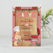 Baby Boy Red Gingham Wood Flowers Baby Q Barbecue Kaart (Staand voorkant)